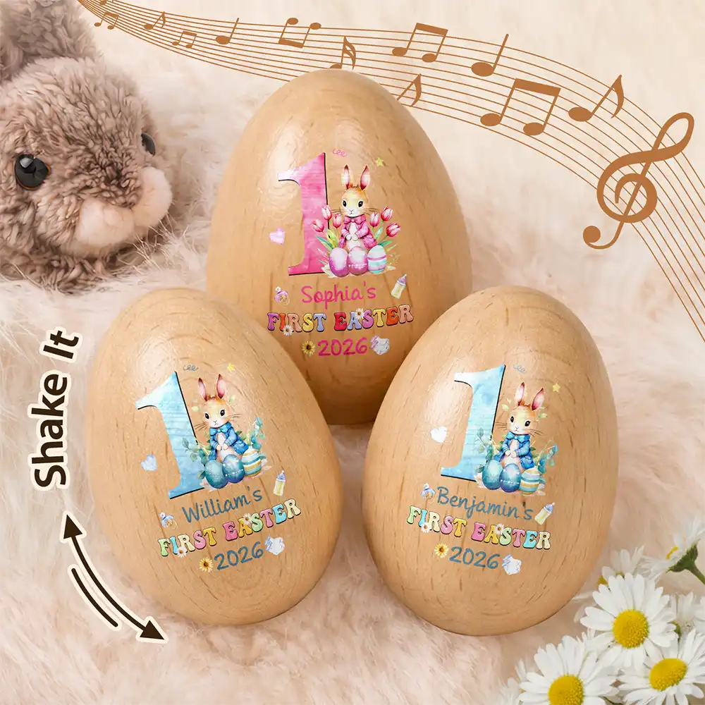 Text Pattern My First Easter - Personalized Musical Wooden Easter Egg Shaker