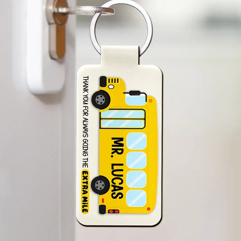 Grateful,Back To School,Custom Text - Thank You Bus Driver For The Sweet Ride - Personalized Custom Shaped Leather Keychain