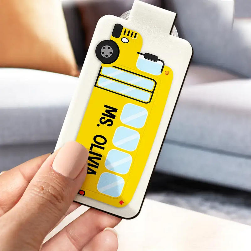 Grateful,Back To School,Custom Text - Thank You Bus Driver For The Sweet Ride - Personalized Custom Shaped Leather Keychain