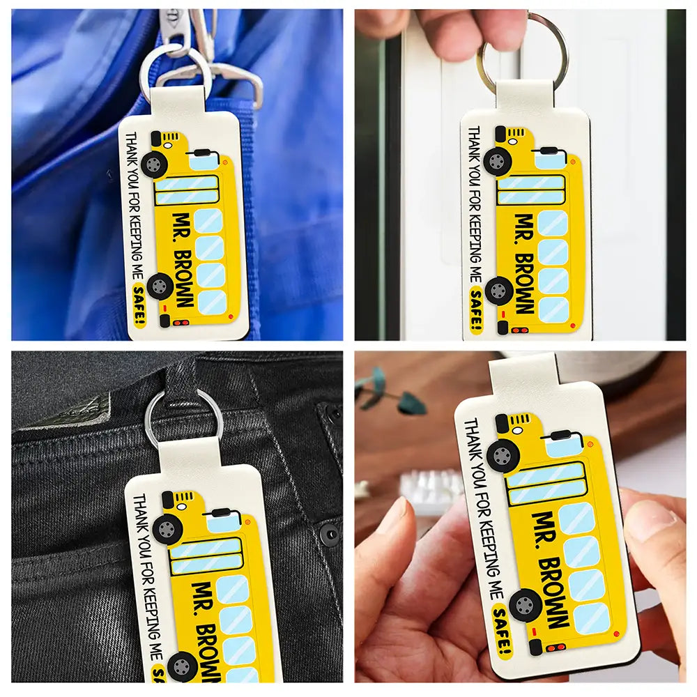 Grateful,Back To School,Custom Text - Thank You Bus Driver For The Sweet Ride - Personalized Custom Shaped Leather Keychain