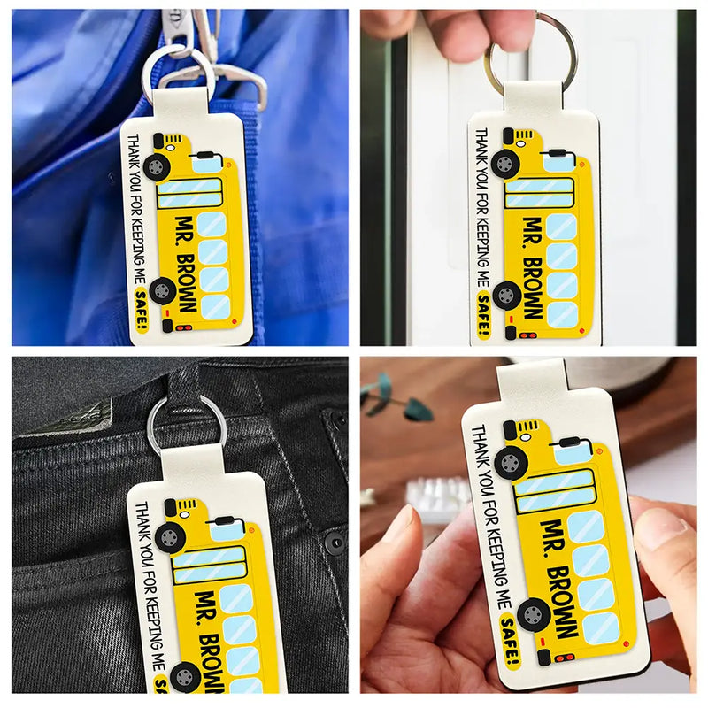 Grateful,Back To School,Custom Text - Thank You Bus Driver For The Sweet Ride - Personalized Custom Shaped Leather Keychain
