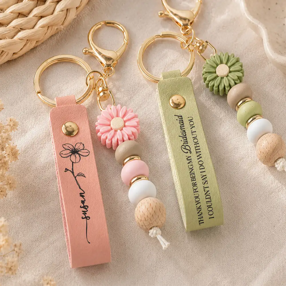 Sentimental, Wedding, Icon - Thank You For Being My Bridesmaid - Personalized Leather Beaded Keychain