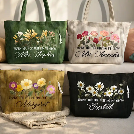 Thank You For Helping Me Grow - Personalized Corduroy Tote Bag