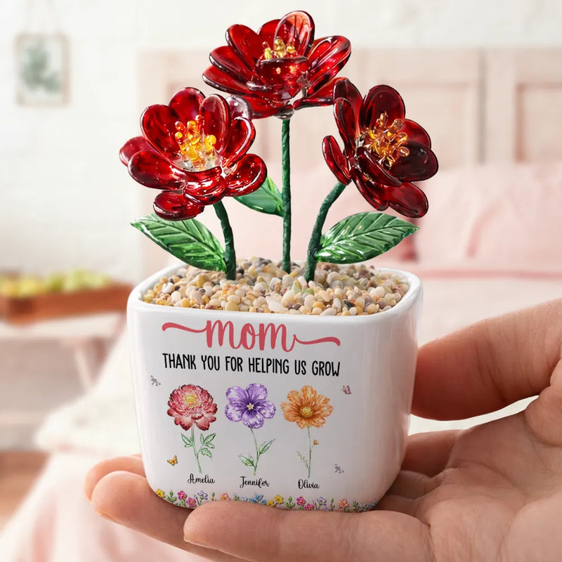 Gift For Mother,Gift For Grandma,Love,Top Market,Icon - Thank You For Helping Us Grow - Personalized Glass Flower Plant Pot