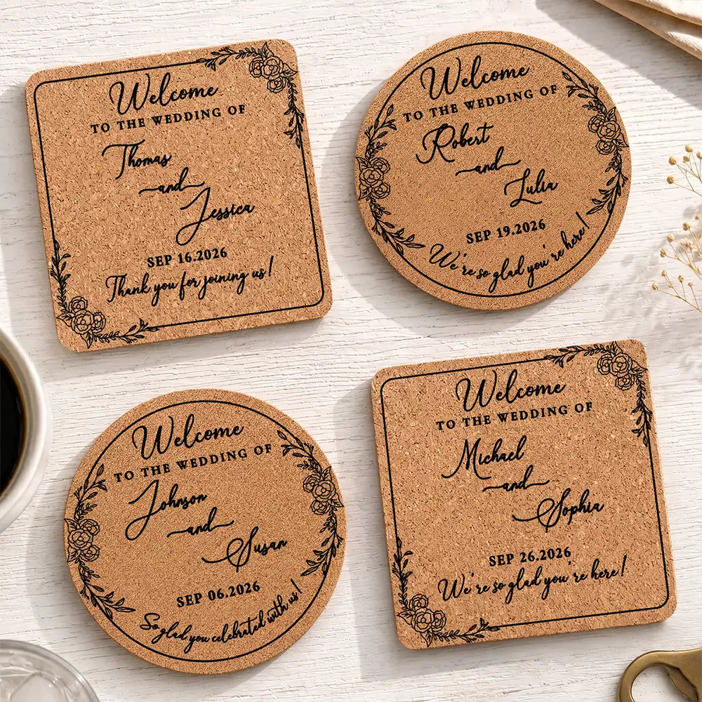 Thank You For Joining Us Couple Wedding - Personalized Cork Coaster