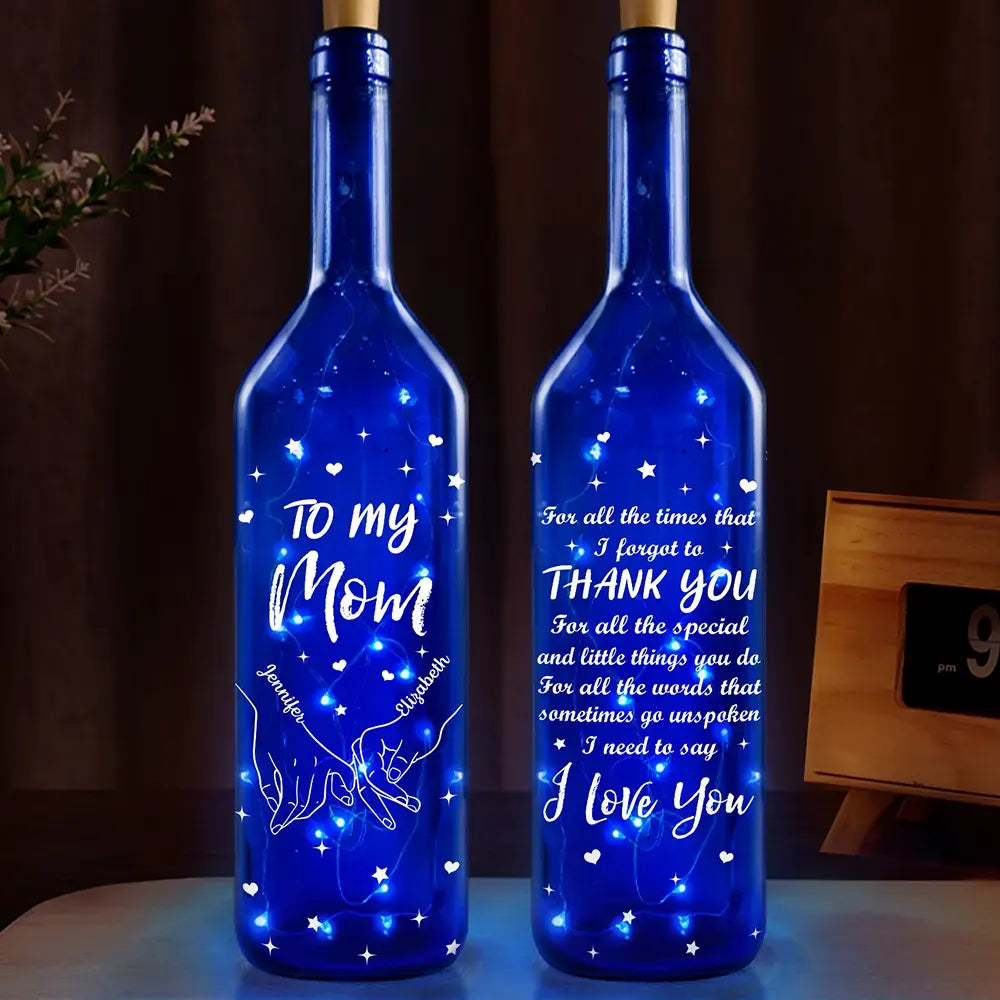 Thank You Mom I Love You - Personalized Blue Bottle Light