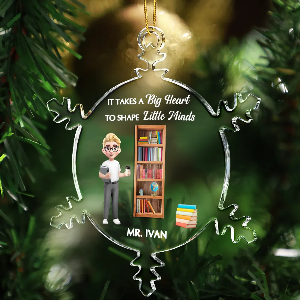 Christmas, Teacher, Happy - Thank You Teacher For The Difference You Make - Personalized Snowflakes Shaped Glass Ornament