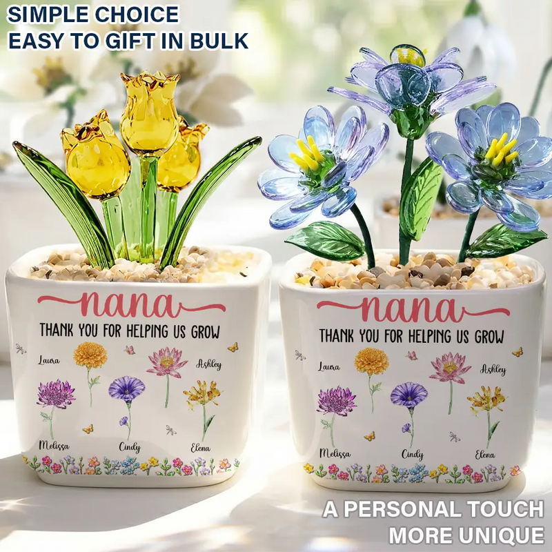 Thank You For Helping Us Grow - Personalized Glass Flower Plant Pot