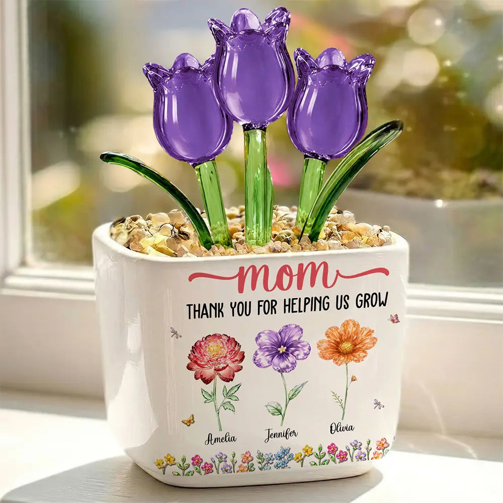 Thank You For Helping Us Grow - Personalized Glass Flower Plant Pot