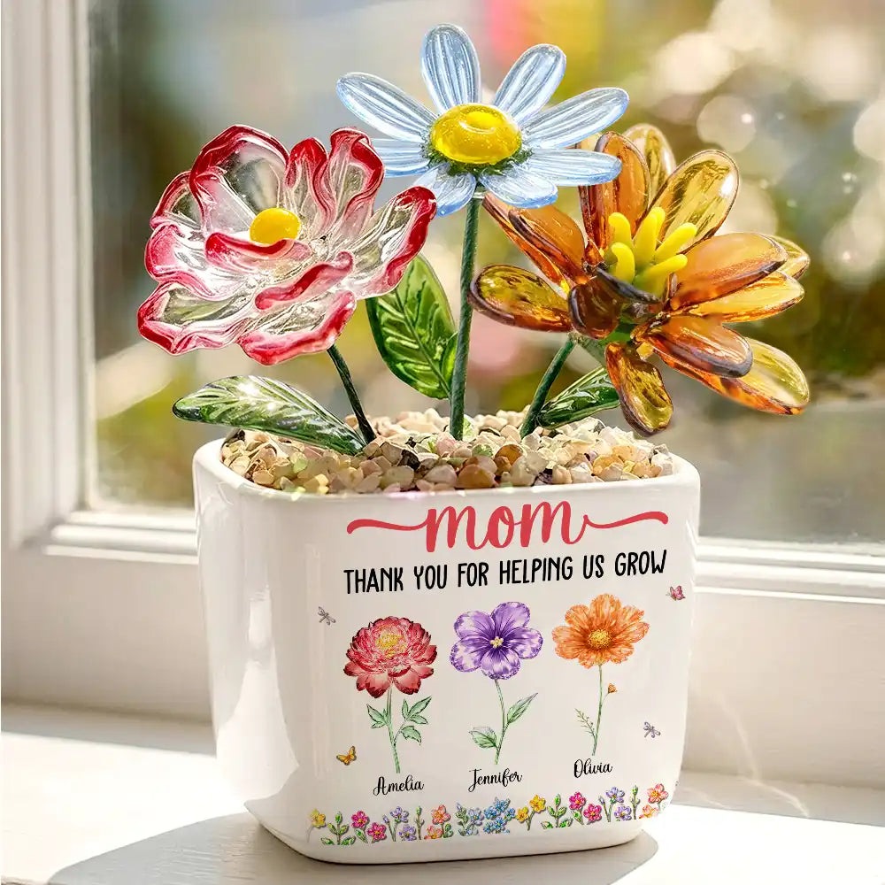Thank You For Helping Us Grow - Personalized Glass Flower Plant Pot
