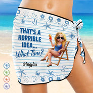 Gift For Yourself,Summer,Beach,Travel,Happy - That's A Horrible Idea What Time - Personalized Short Sarong Swimwear Cover Ups