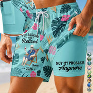 Humorous,Gift For Men,Beach,Gift For Yourself,Summer,Retirement,Vector,Custom Text - The Legend Has Retired - Personalized Swim Trunks With Liner