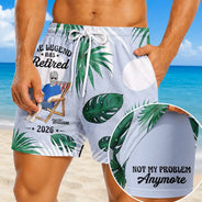 Humorous,Gift For Men,Beach,Gift For Yourself,Summer,Retirement,Vector,Custom Text - The Legend Has Retired - Personalized Swim Trunks With Liner