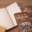 Camping,Gift For Couples,Happy - The Adventure Book 3D Effect Camping Couple Camper - Personalized Leather Vintage Journal