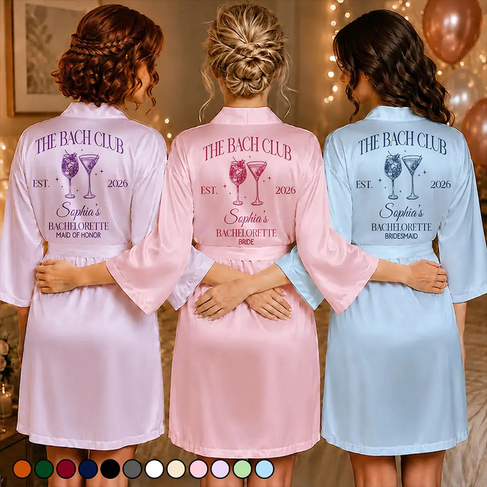 Gift For Yourself,Gift For Women,Summer,Bachelorette,Cozy,Icon - The Bach Club Bachelorette Party - Personalized Satin Robe