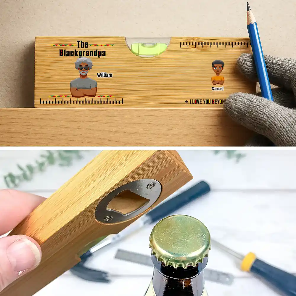 Afro Dad,Gift For Father,Gift For Grandpa,Gift For Men,Happy,Vector -  The Blackfather We Love You Beyond Measure - Personalized Bottle Opener Wood Level
