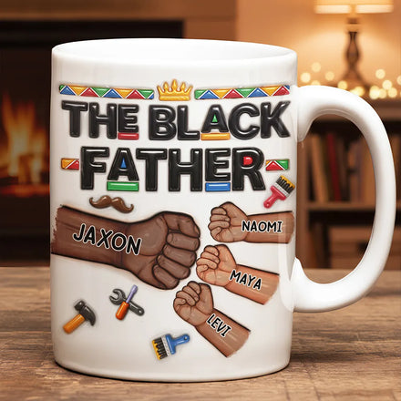 The Black Father Proud Dad Hand Punch - Personalized White Edge-to-Edge Mug