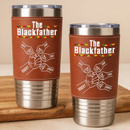 Afro Dad,Gift For Father,Gift For Grandpa,Happy,Top Market - The Blackfather - Personalized Leather Tumbler