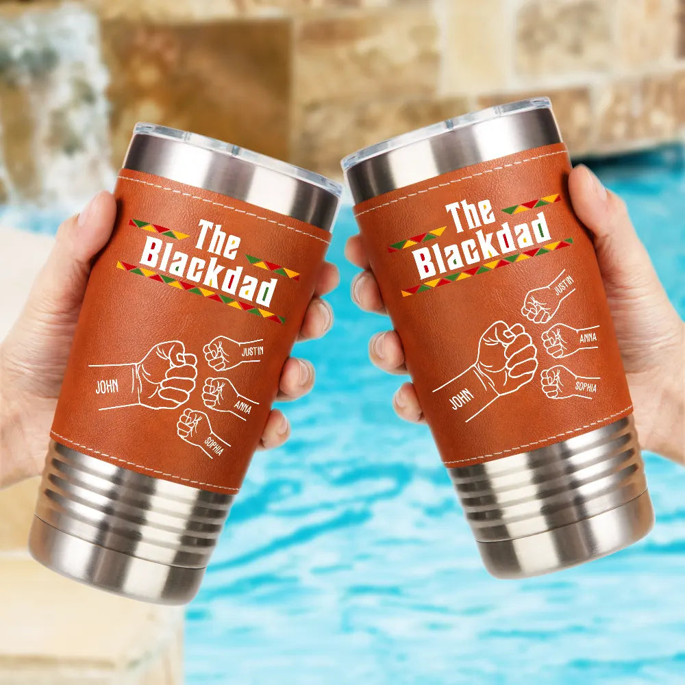 Afro Dad,Gift For Father,Gift For Grandpa,Happy,Top Market - The Blackfather - Personalized Leather Tumbler