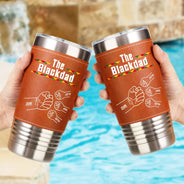 Afro Dad,Gift For Father,Gift For Grandpa,Happy,Top Market - The Blackfather - Personalized Leather Tumbler