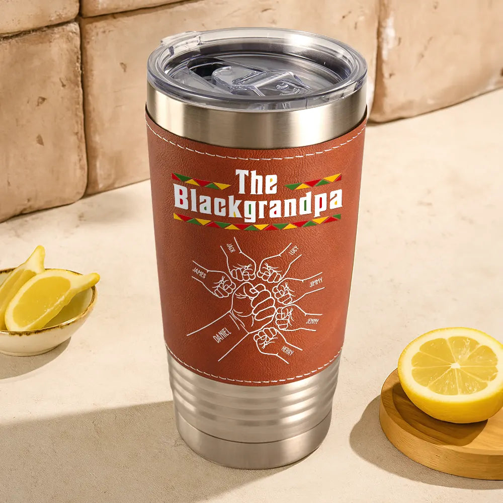 Afro Dad,Gift For Father,Gift For Grandpa,Happy,Top Market - The Blackfather - Personalized Leather Tumbler