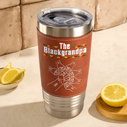 Afro Dad,Gift For Father,Gift For Grandpa,Happy,Top Market - The Blackfather - Personalized Leather Tumbler