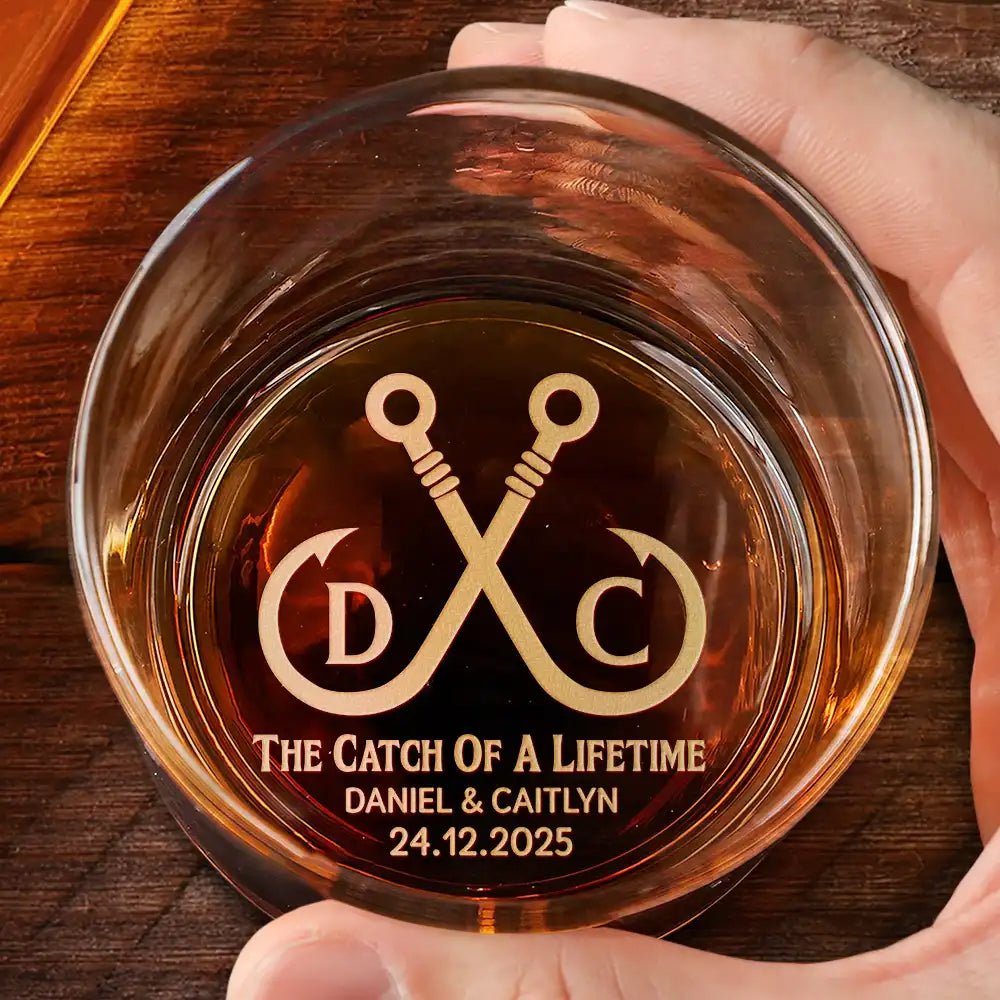 Gift For Couples,Gift For Husband,Gift For Wife,Love - The Catch Of A Lifetime Couple Monogram - Personalized Engraved Whiskey Glass