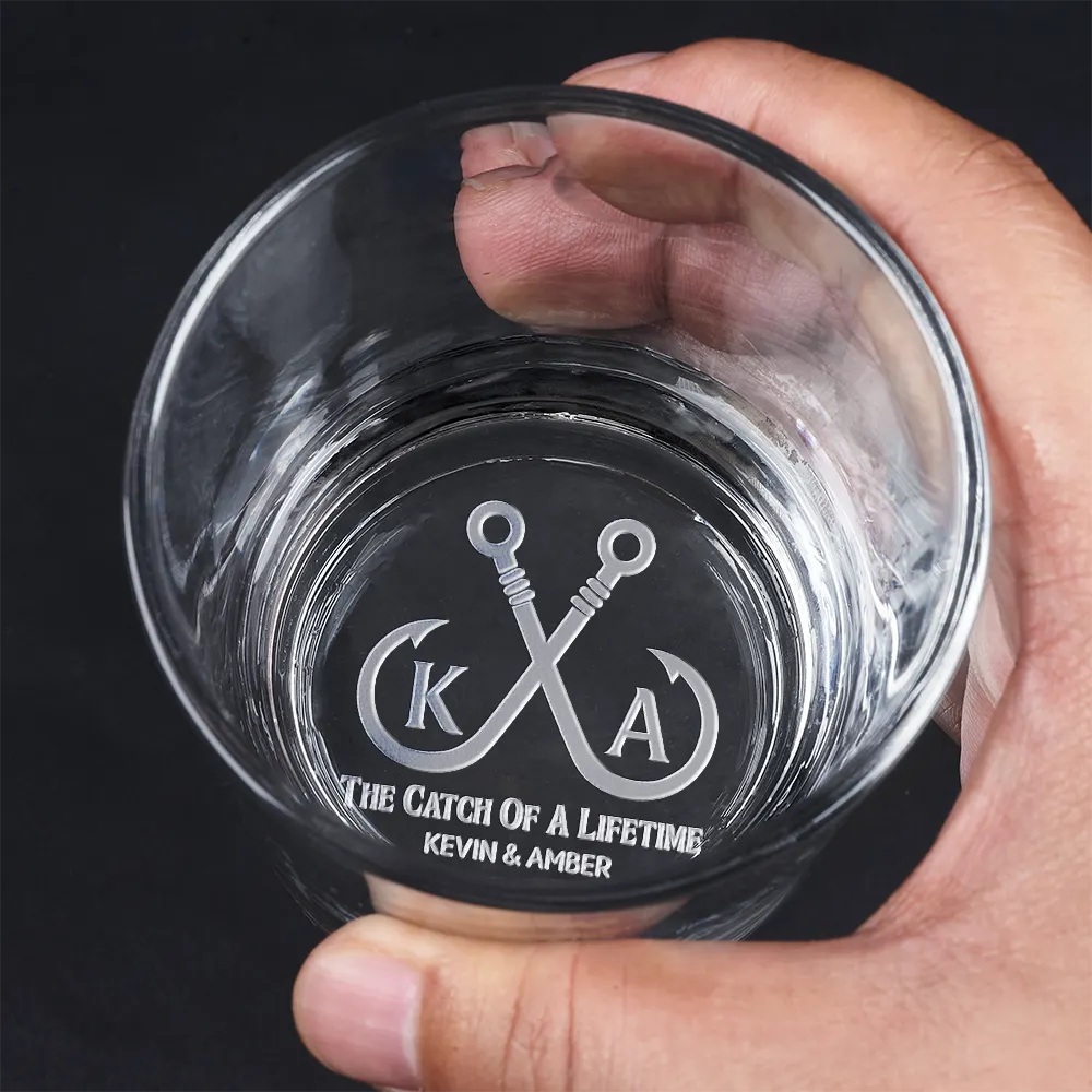 Gift For Couples,Gift For Husband,Gift For Wife,Love - The Catch Of A Lifetime Couple Monogram - Personalized Engraved Whiskey Glass
