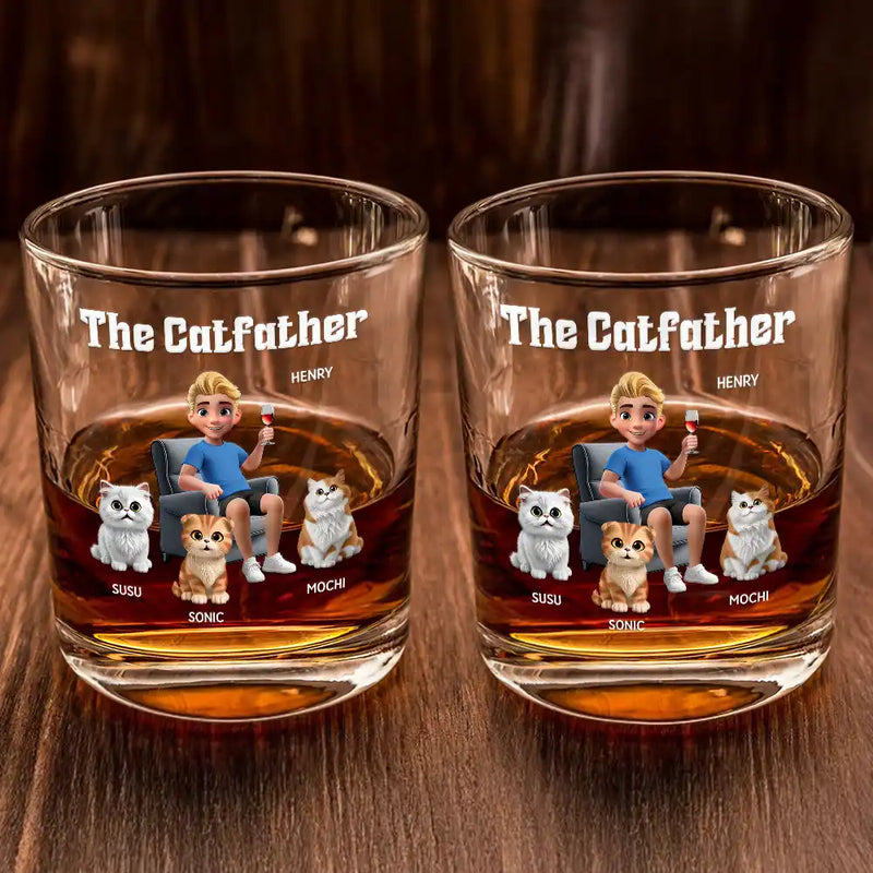 Pet Lovers,Pet Mom,Pet Dad,Cat Lovers,Cat Mom,Cat Dad - The Catfather - Personalized Whiskey Glass