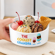Gift For Grandpa,Gift For Father,Non-Eng,Icon,Proud - The Coolest Pop Funny Cartoon 3D Effect Ice Cream - Personalized Serving Bowl