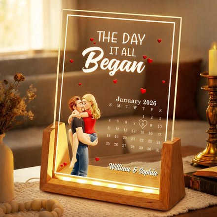 The Day It All Began With Couple Names - Personalized Night Light
