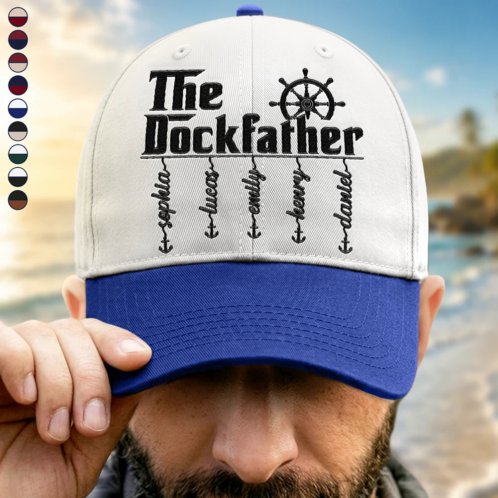The Dockfather Nautical Dad Custom Kid Name - Personalized Embroidered Two Tone Cap