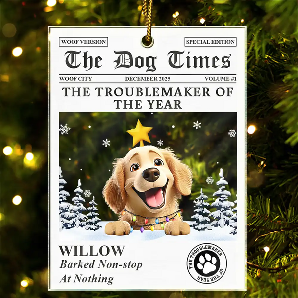 Pet Lovers,Pet Mom,Pet Dad,Dog Lovers,Dog Mom,Dog Dad,Cat Lovers,Cat Mom,Cat Dad,Christmas,Funny,Non-Eng - The Dog Times The Meow Times - Personalized Custom Shaped Acrylic Ornament
