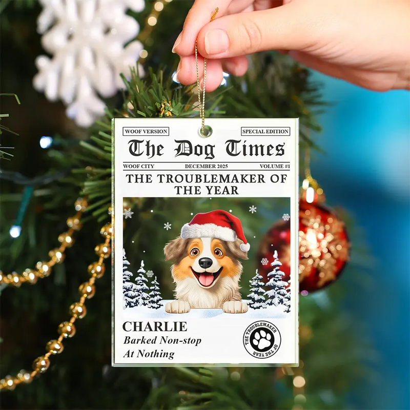 Pet Lovers,Pet Mom,Pet Dad,Dog Lovers,Dog Mom,Dog Dad,Cat Lovers,Cat Mom,Cat Dad,Christmas,Funny,Non-Eng - The Dog Times The Meow Times - Personalized Custom Shaped Acrylic Ornament