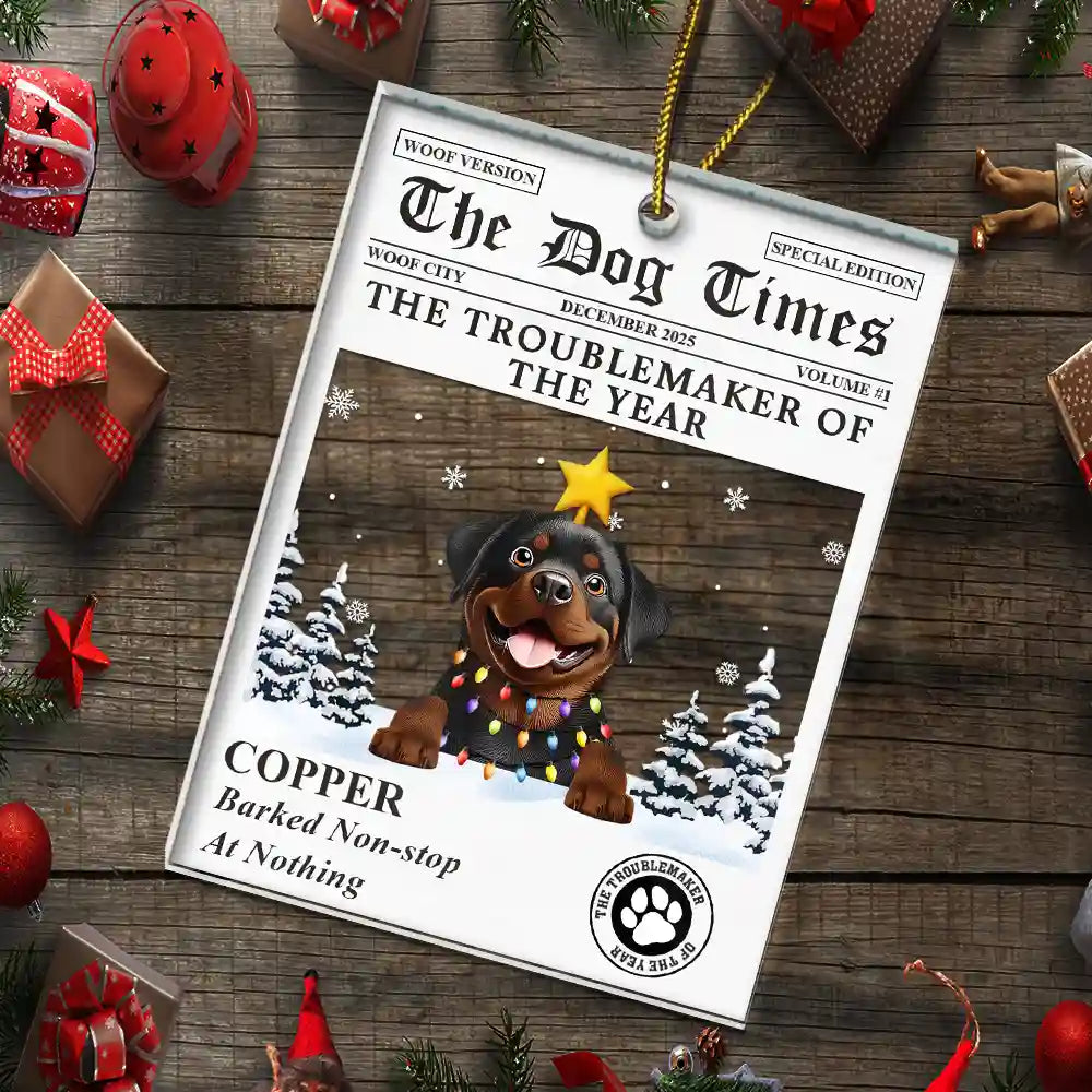 Pet Lovers,Pet Mom,Pet Dad,Dog Lovers,Dog Mom,Dog Dad,Cat Lovers,Cat Mom,Cat Dad,Christmas,Funny,Non-Eng - The Dog Times The Meow Times - Personalized Custom Shaped Acrylic Ornament