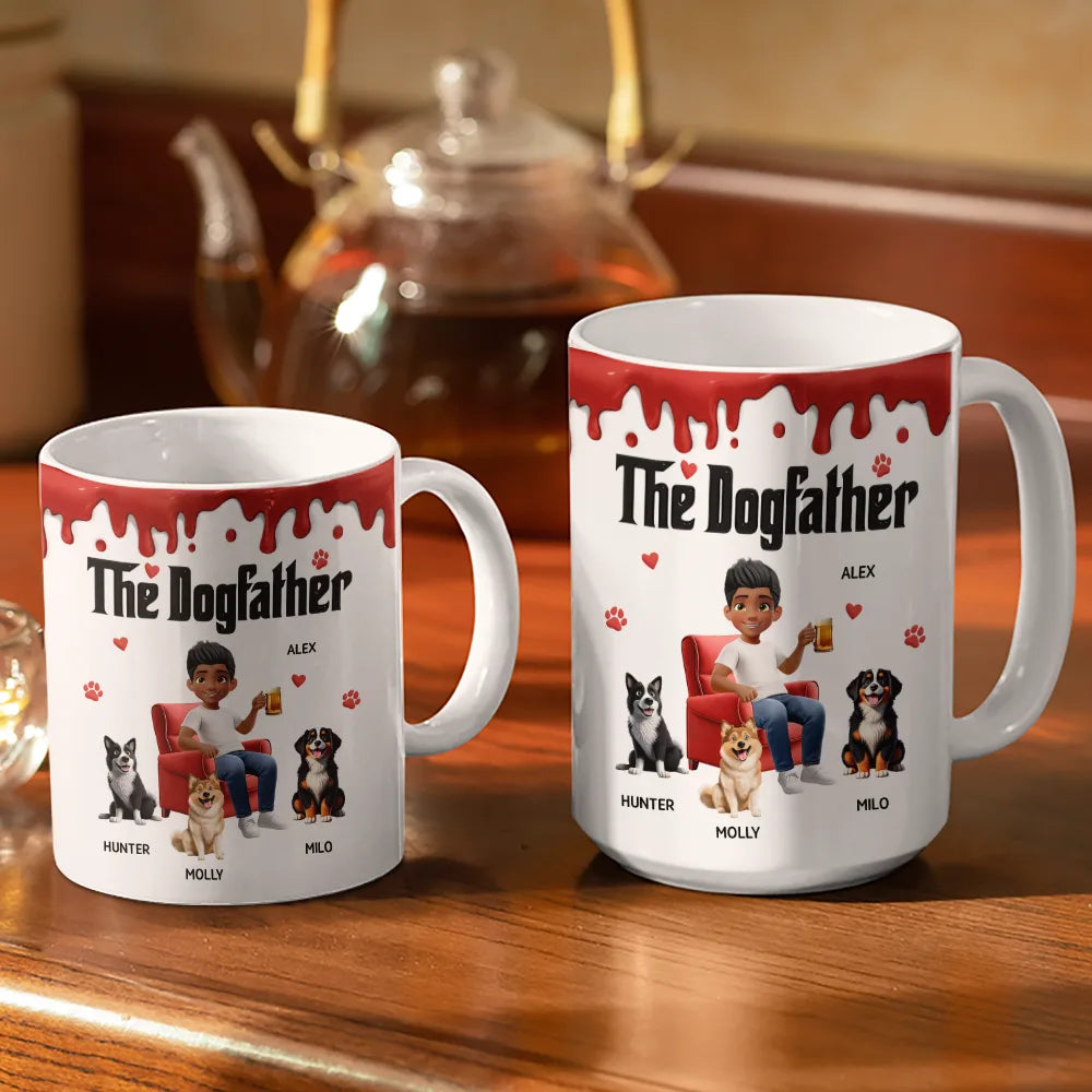 Cat Lovers,Cat Mom,Cat Dad,Happy - The Dogmother Dogfather - Personalized White Edge-to-Edge Mug
