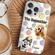 Dog Mom, Dog Dad, Happy - The Dogmother Dogfather Cute Dog - 3D Inflated Effect Printed, Personalized Clear Phone Case