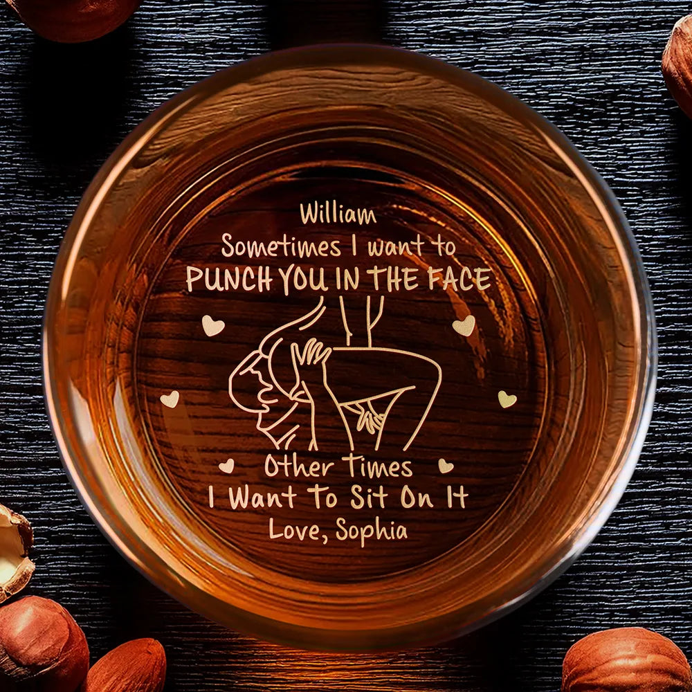 The Face I Want To Sit On Spicy Couple - Personalized Engraved Whiskey Glass