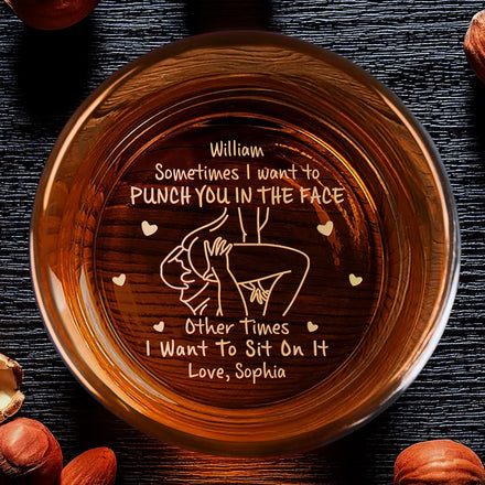 The Face I Want To Sit On Spicy Couple - Personalized Engraved Whiskey Glass