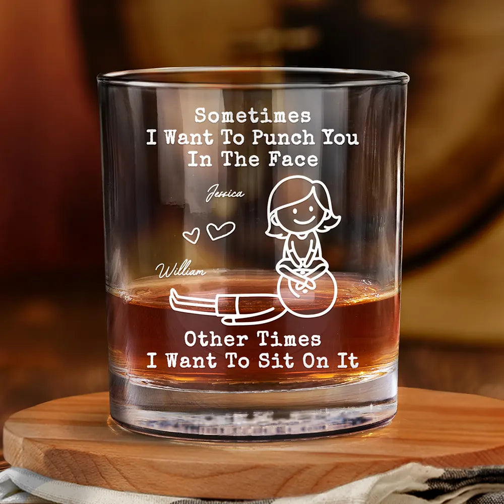 Gift For Husband,Gift For Boyfriend,Gift For Couples,Funny - The Face I Want To Sit On Stick Figures Funny Couple - Personalized Whiskey Glass