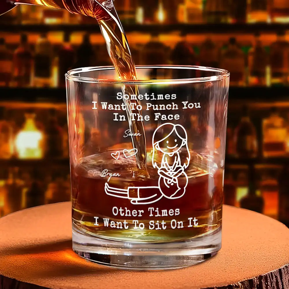 Gift For Husband,Gift For Boyfriend,Gift For Couples,Funny - The Face I Want To Sit On Stick Figures Funny Couple - Personalized Whiskey Glass