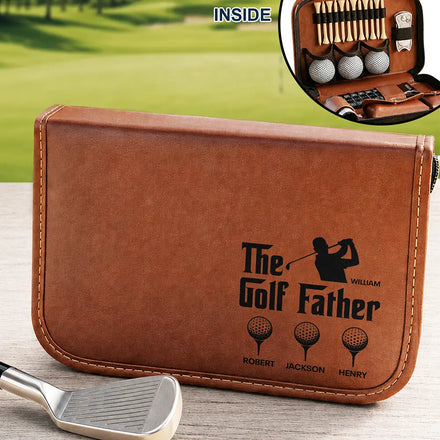 The Golf Father With Kids' Names - Personalized Leather Golf Bag