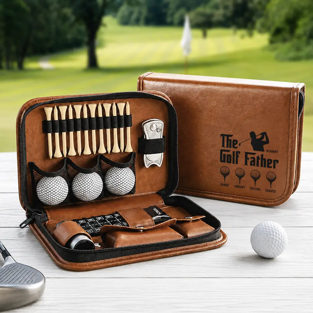 Gift For Men,Gift For Father,Golf,Sport Dad,Dad's Hobby,Gift For Husband,Gift For Couples,Non-Eng,Icon,Adorable - The Golf Father With Kids' Names - Personalized Leather Golf Bag