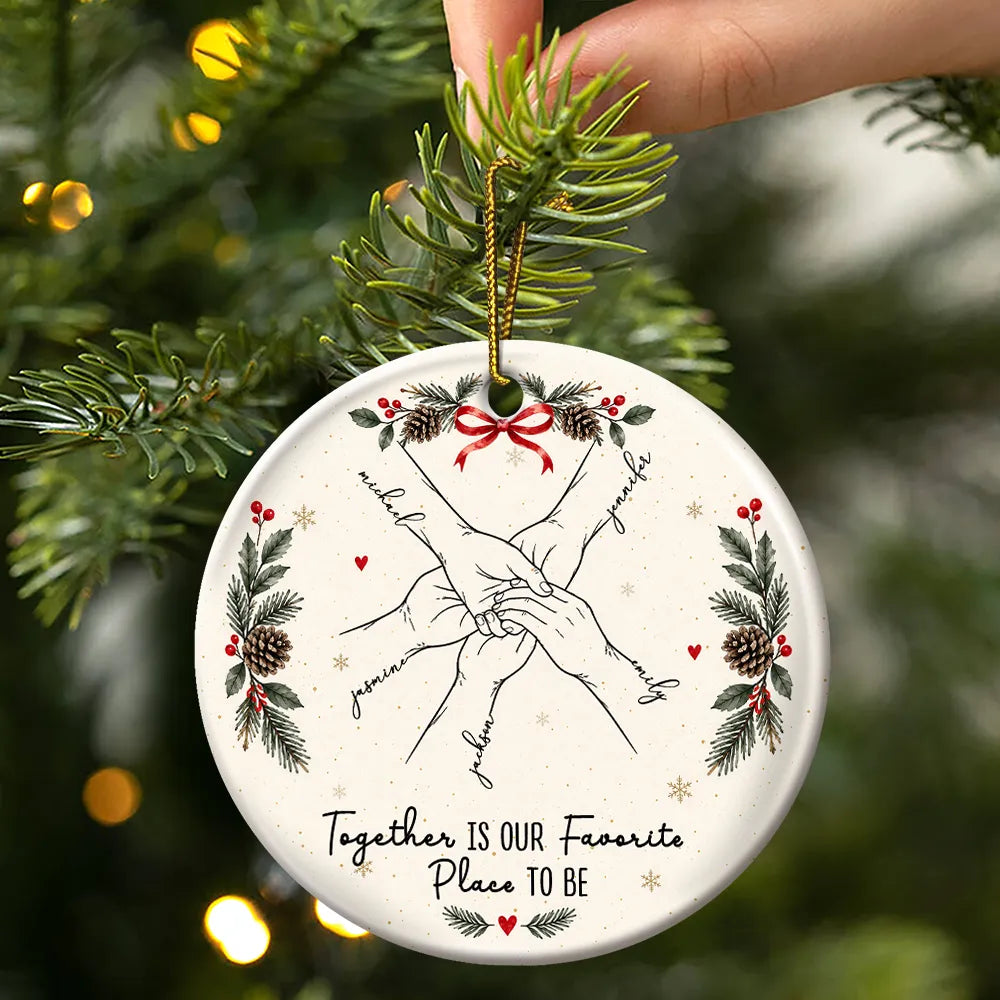Sentimental,Christmas,Family,Icon - The Greatest Gift Sibling Brother Sister Hands Line Art - Personalized Circle Ceramic Ornament