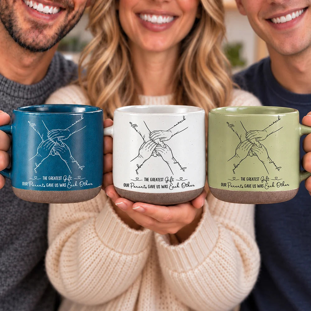 Top Market,Sentimental,Christmas,Family,Icon - The Greatest Gift Sibling Brother Sister Hands Line Art - Personalized Pottery Mug