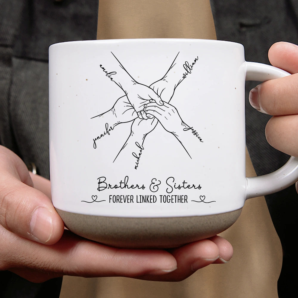 Top Market,Sentimental,Christmas,Family,Icon - The Greatest Gift Sibling Brother Sister Hands Line Art - Personalized Pottery Mug