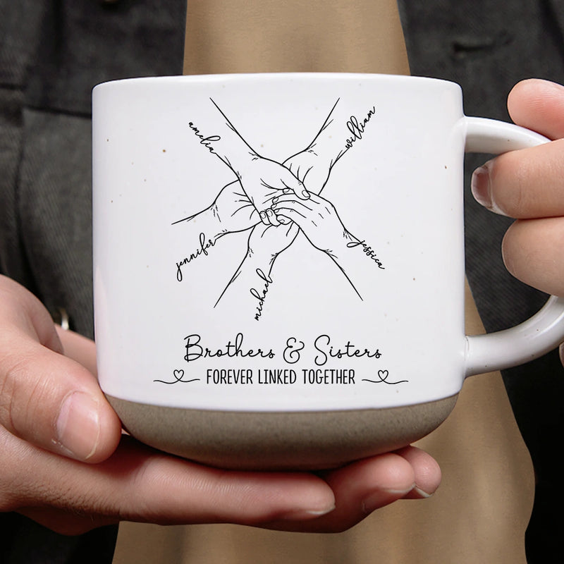 Top Market,Sentimental,Christmas,Family,Icon - The Greatest Gift Sibling Brother Sister Hands Line Art - Personalized Pottery Mug