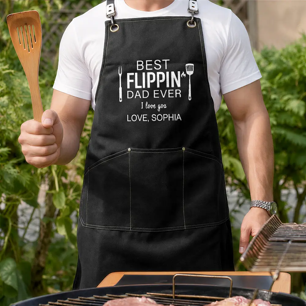 Gift For Father, Gift For Grandpa, Gift For Men, Grilling, Humorous - The Grillfather Best Flipping Dad Ever - Personalized Embroidered Apron