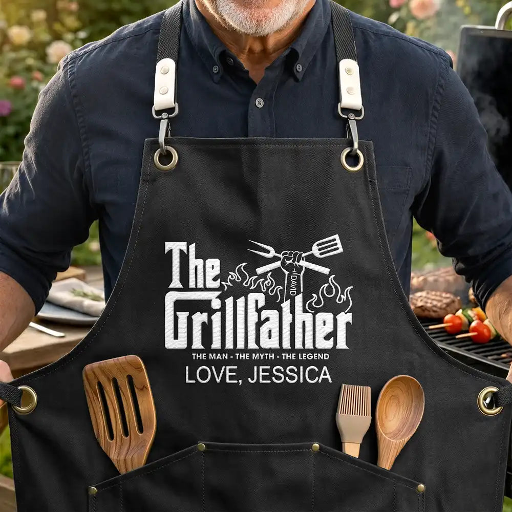 Gift For Father, Gift For Grandpa, Gift For Men, Grilling, Humorous - The Grillfather Best Flipping Dad Ever - Personalized Embroidered Apron