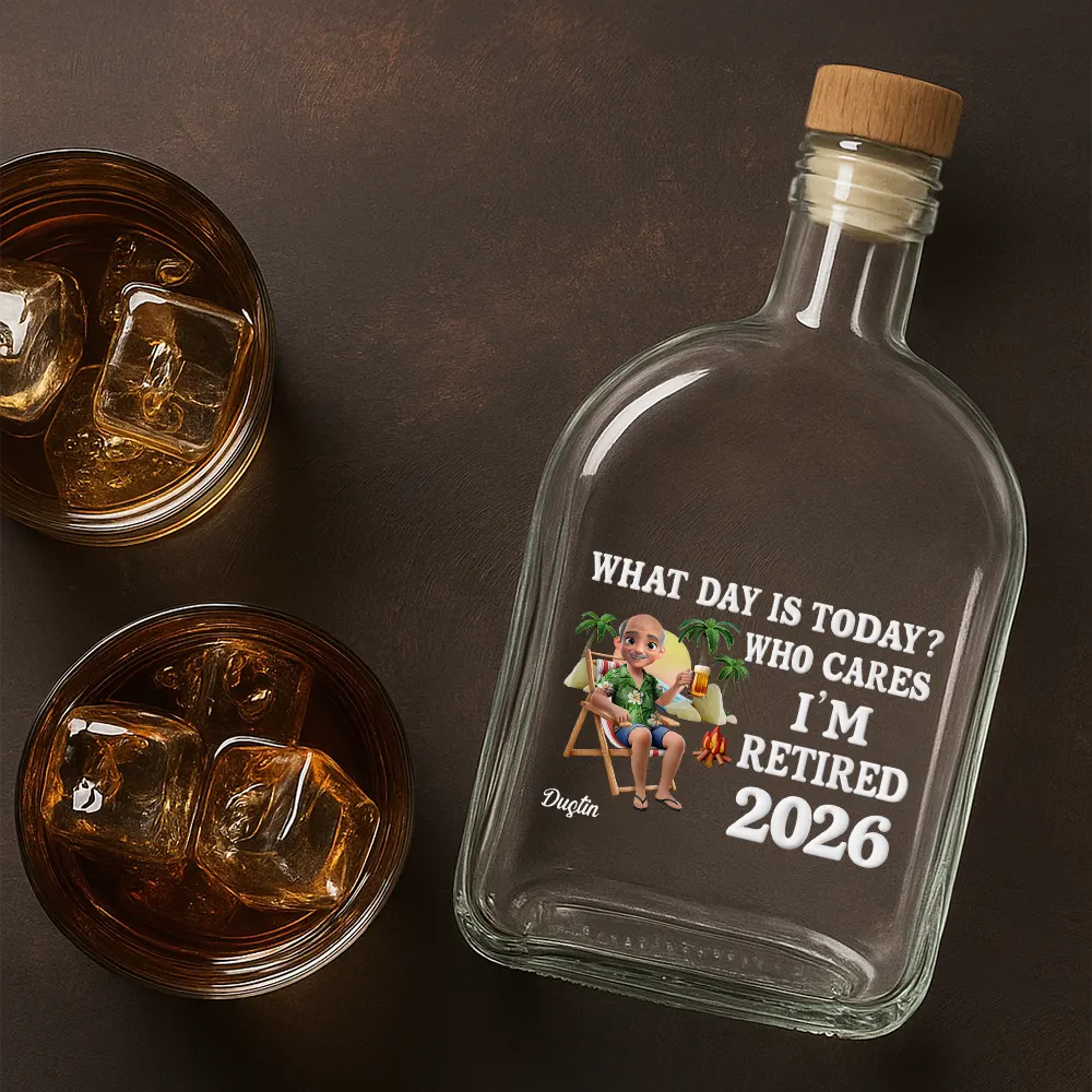 Retirement,Beach,Gift For Yourself,Happy - The Legend Has Retired 3D Effect - Personalized Whiskey Bottle